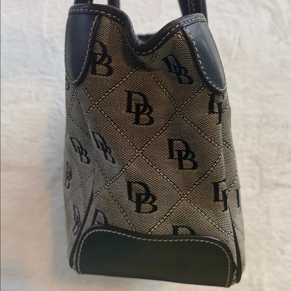 Dooney & Bourke DB Monogram Black & Grey Canvas Satchel Top Handle Bag Classic